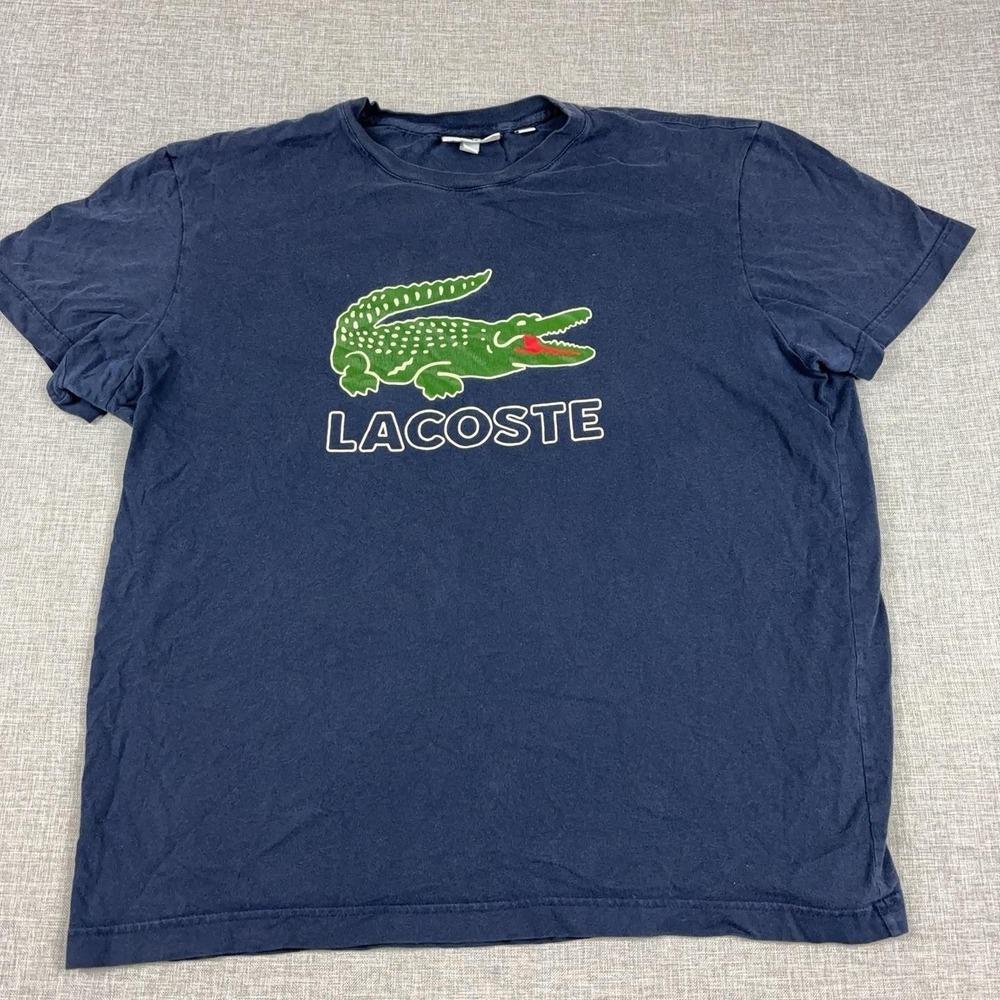 Lacoste Shirt Mens XL Blue Crocodile Logo Graphic Crewneck Tee Regular Fit